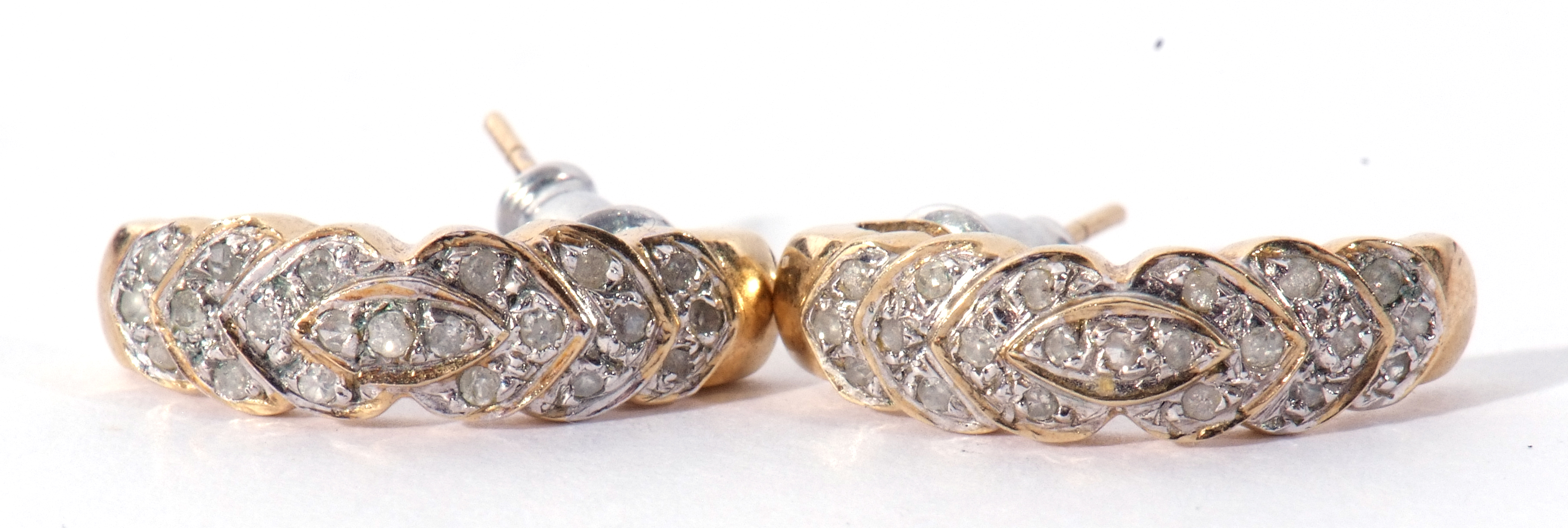 Pair of 9ct gold diamond set half hoop earrings, post fittings - Image 3 of 6