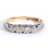 18ct and Plat stamped four stone diamond ring featuring four small single cut diamonds, each