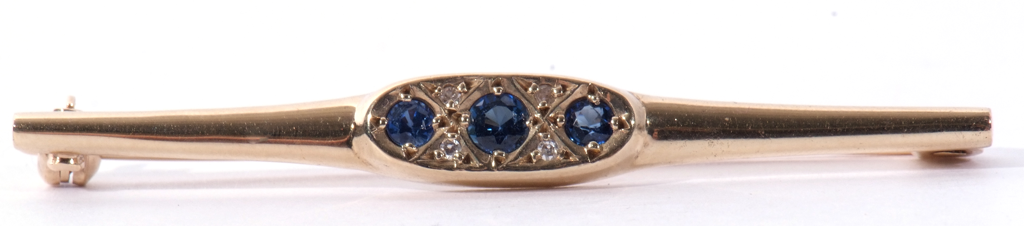 Mixed Lot: A 9ct gold sapphire and diamond brooch, 5 cm long together with a 9ct gold sapphire and - Image 2 of 7