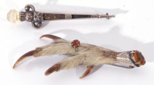 Mixed Lot: vintage white metal Scottish grouse foot claw pin brooch, together with a Scottish silver