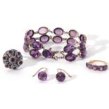 Mixed Lot: antique five stone amethyst ring, a modern 925 and amethyst dome shaped ring, a
