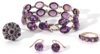 Mixed Lot: antique five stone amethyst ring, a modern 925 and amethyst dome shaped ring, a