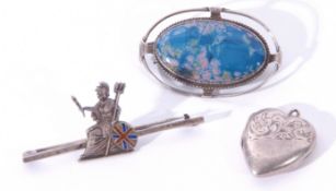 Mixed Lot: Royal Norfolk Regiment brooch, enamel shield stamped 'silver', 4.5cm long, a heart shaped