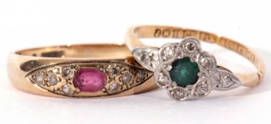 Mixed Lot: 9ct gold ruby and diamond set ring, size O, together with a diamond and green paste set