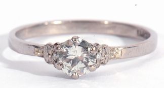 Precious metal single stone diamond ring, the round brilliant cut diamond 0.50ct approx, raised