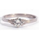 Precious metal single stone diamond ring, the round brilliant cut diamond 0.50ct approx, raised