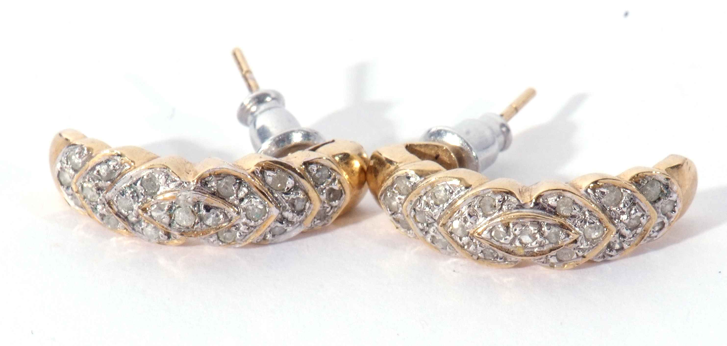 Pair of 9ct gold diamond set half hoop earrings, post fittings - Image 4 of 6
