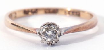 Single stone diamond ring featuring a small round cut brilliant diamond, 0.07ct approx, stamped