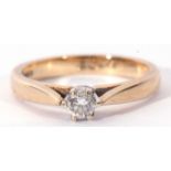 9ct gold single stone diamond ring, a brilliant cut old diamond, 0.15ct approx, multi-claw set in