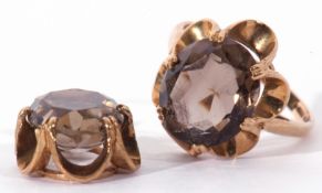 Mixed Lot: 9ct gold smoky quartz dress ring, size M, together with a 9ct gold smoky quartz
