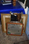 MIXED LOT OF A MIRROR IN METAL FRAME WITH FLORAL DETAIL, TWO FURTHER WOODEN FRAMED MIRRORS AND A