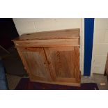 UNUSUAL VICTORIAN PITCH PINE SIDE CABINET, FORMERLY FROM A CHURCH, THE TOP WITH HINGED LID OPENING