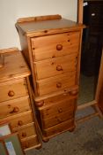 PAIR OF MODERN PINE THREE DRAWER BEDSIDE CHESTS, APPROX 70CM HIGH