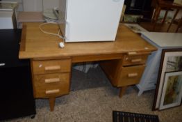 RETRO LIGHT OAK TWIN PEDESTAL OFFICE DESK, 138CM WIDE