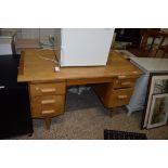 RETRO LIGHT OAK TWIN PEDESTAL OFFICE DESK, 138CM WIDE