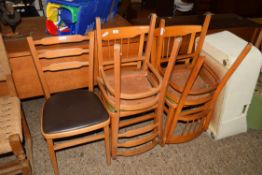 GROUP OF FIVE VARIOUS SPINDLE AND LADDERBACK RETRO KITCHEN CHAIRS