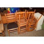 GROUP OF FIVE VARIOUS SPINDLE AND LADDERBACK RETRO KITCHEN CHAIRS