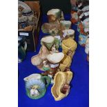 COLLECTION OF SILVAC, HORNSEA AND WITHERNSEA VASES AND CROCUS POTS, ALL WITH ANIMAL DECORATION