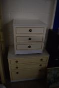 TWO WHITE MELAMINE THREE DRAWER CHESTS, LARGEST 76CM WIDE