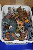 BOX OF PLASTIC TOY DINOSAURS