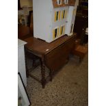 EARLY 20TH CENTURY OAK DROP LEAF DINING TABLE ON BARLEY TWIST LEGS, 103CM WIDE