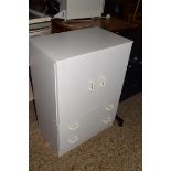 WHITE MELAMINE TWO DOOR TWO DRAWER CABINET, 85CM HIGH