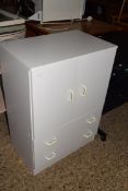 WHITE MELAMINE TWO DOOR TWO DRAWER CABINET, 85CM HIGH