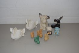 MIXED LOT OF TEAL STREET POTTERY, SOOTY EGG CUPS, DEE-CEE POTTERY RABBITS, POTTERY SWANS ETC