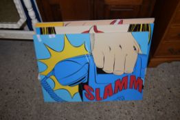 THREE MODERN POP ART PICTURES, 71CM WIDE