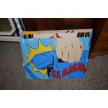 THREE MODERN POP ART PICTURES, 71CM WIDE