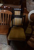 PAIR OF LATE 19TH CENTURY SIDE CHAIRS WITH UPHOLSTERED SEATS AND BACKS AND EBONISED FRAME