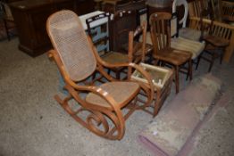 MODERN BENTWOOD CANE SEATED AND BACK ROCKING CHAIR