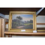 PAIR OF LATE 19TH/EARLY 20TH CENTURY OIL ON BOARD STUDIES - RURAL SCENES, SET IN GILT FRAMES