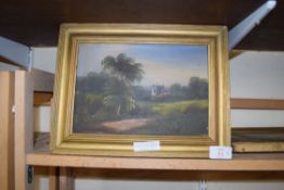 PAIR OF LATE 19TH/EARLY 20TH CENTURY OIL ON BOARD STUDIES - RURAL SCENES, SET IN GILT FRAMES