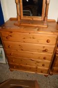 MODERN PINE FIVE DRAWER CHEST WITH TURNED KNOB HANDLES, 90CM WIDE