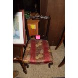 LATE VICTORIAN SIDE CHAIR WITH FLORAL UPHOLSTERED SEAT