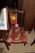 LATE VICTORIAN SIDE CHAIR WITH FLORAL UPHOLSTERED SEAT