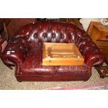 RED LEATHER TWO-SEATER CHESTERFIELD SOFA, 148CM WIDE