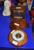 SMALL ANEROID BAROMETER BEARING RETAILERS MARK FOR A E COE & SON, NORWICH TOGETHER WITH A BURR