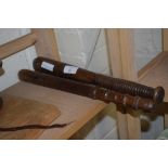 TWO WOODEN TRUNCHEONS