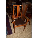 EARLY 20TH CENTURY OAK FRAMED CARVER CHAIR WITH PUSH OUT SEAT, 109CM HIGH