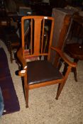 EARLY 20TH CENTURY OAK FRAMED CARVER CHAIR WITH PUSH OUT SEAT, 109CM HIGH