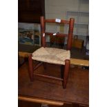 CHILDS OR DOLLS CHAIR WITH RUSH SEAT, 47CM HIGH
