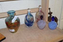 COLLECTION OF FOUR ART GLASS SCENT BOTTLES TO INCLUDE EXAMPLES BY ANDREW SANDERS AND A FURTHER