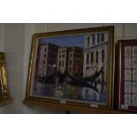 ALAN LYNE, THE GRAND CANAL, ACRYLIC ON BOARD, GILT FRAMED, 65CM WIDE