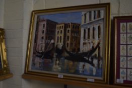 ALAN LYNE, THE GRAND CANAL, ACRYLIC ON BOARD, GILT FRAMED, 65CM WIDE