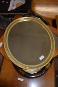THREE OVAL WALL MIRRORS TO INCLUDE TEAK FRAMED EXAMPLE AND GILT FRAMED EXAMPLE