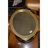 THREE OVAL WALL MIRRORS TO INCLUDE TEAK FRAMED EXAMPLE AND GILT FRAMED EXAMPLE