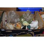 MIXED LOT COMPRISING DRESSING TABLE BRUSH AND MIRROR SET, VARIOUS GLASS BOWLS, CHARACTER JUG,