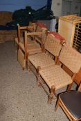 SET OF FIVE SISAL COVERED HARDWOOD FRAMED DINING CHAIRS